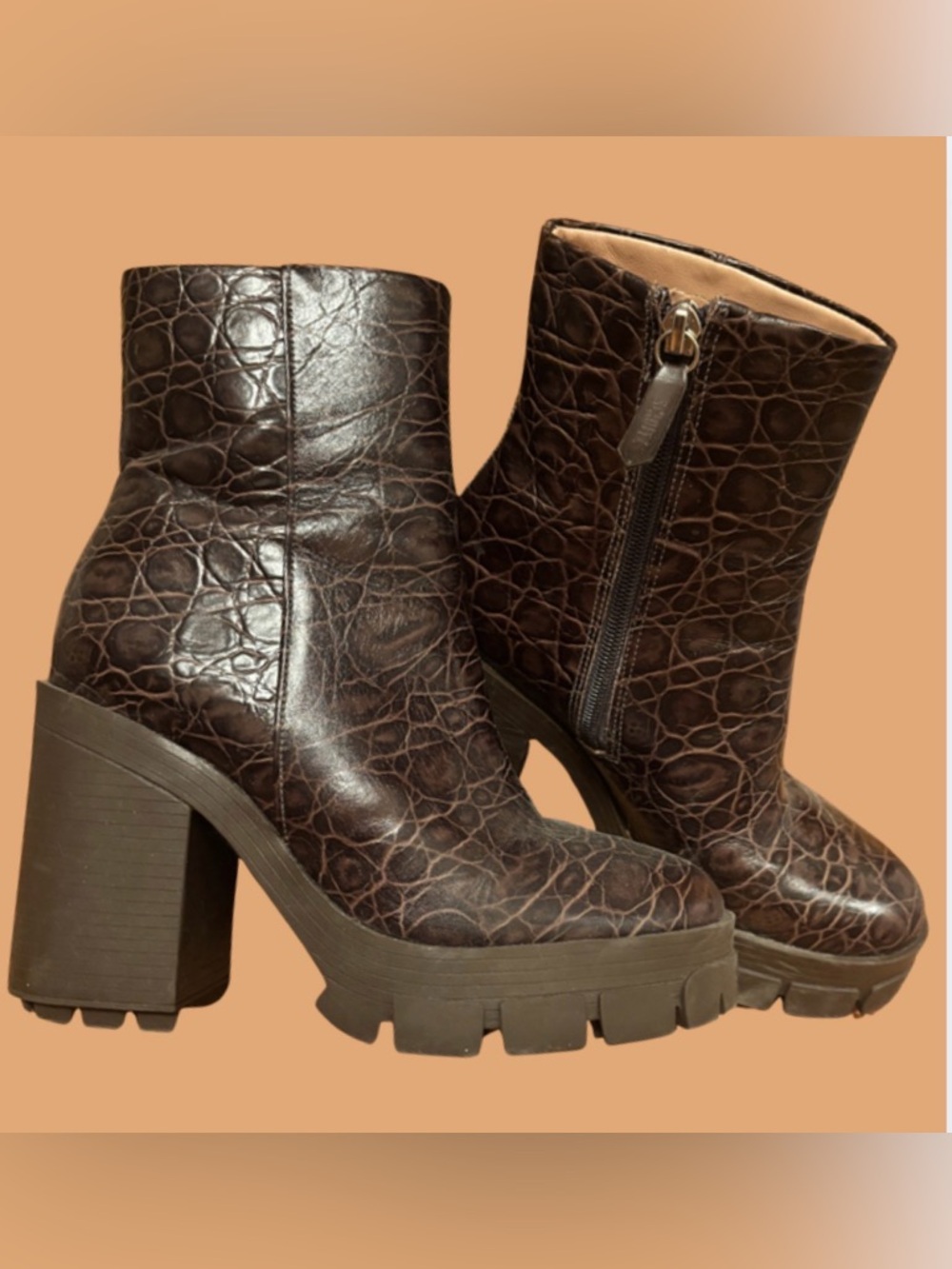 Schutz Lug Sole Ankle Boots - Dark Brown Leather